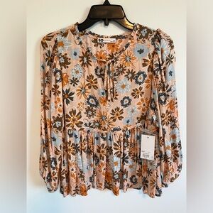 NWT SO Fall Floral Boho Babydoll Blouse Top